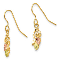 10k and 12k Tri-color Black Hills Gold Leaves Scroll Shepherd Hook Earrings