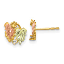 10k and 12k Tri-color Black Hills Gold Leaves 1/20 carat Diamond Post Earrings