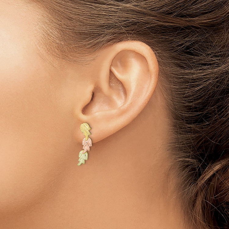 10k and 12k Tri-color Black Hills Gold 3-Leaves Post Earrings
