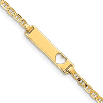 10k Polished Solid Chain/Solid Plate Anchor Link Cut-out Heart 21x5mm Plate 5.5 inch Baby/Child ID Bracelet