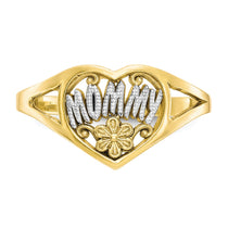 10K and White Rhodium MOMMY with Flower Heart Ring