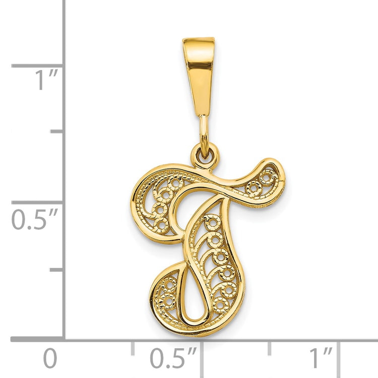 10k Large Filigree Initial T Pendant