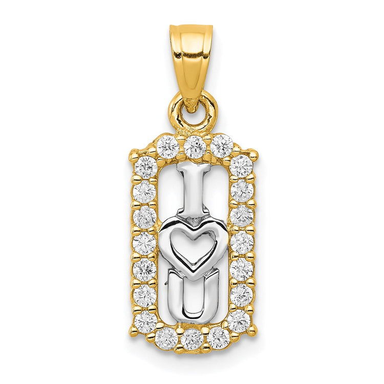 10K and White Rhodium CZ I Heart YOU Charm