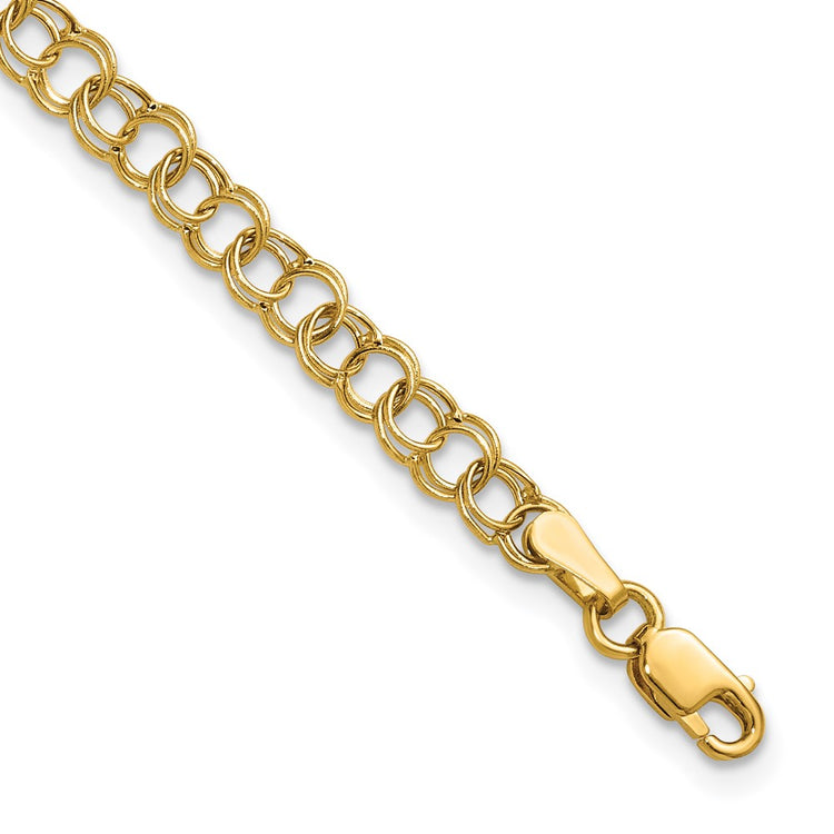 10k 4mm Hollow Double Link 7 inch Charm Bracelet
