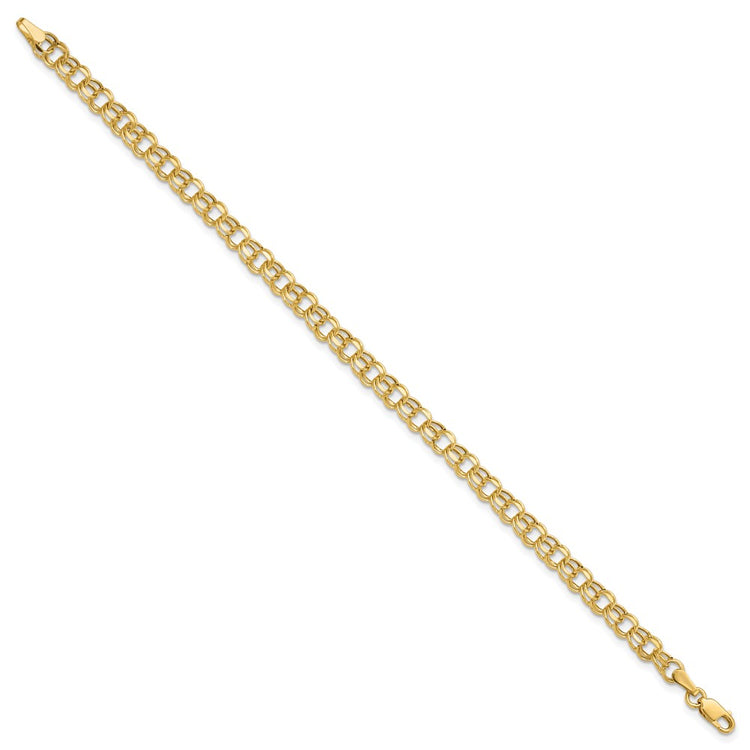 10k 4.5mm Hollow Diamond-cut Double Link 7 inch Charm Bracelet