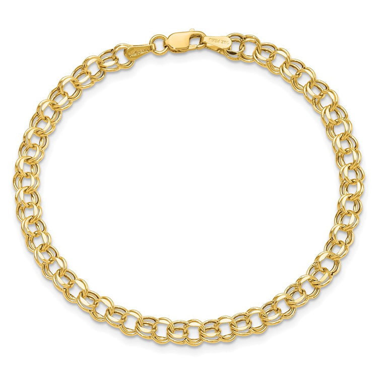 10k 4.5mm Hollow Diamond-cut Double Link 7 inch Charm Bracelet