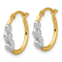 10K and White Rhodium Hearts Hollow Hoop Earrings