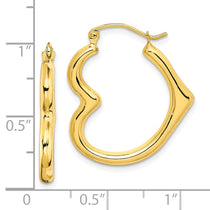10K Hollow Side Heart Shape Hoop Earrings