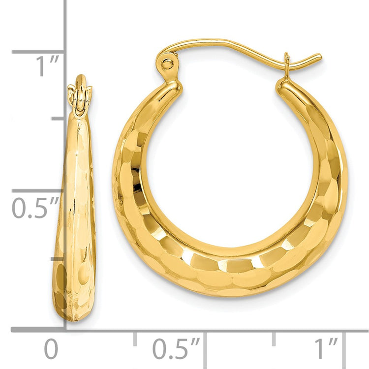 10k Polished & Diamond Cut Hoop Earrings