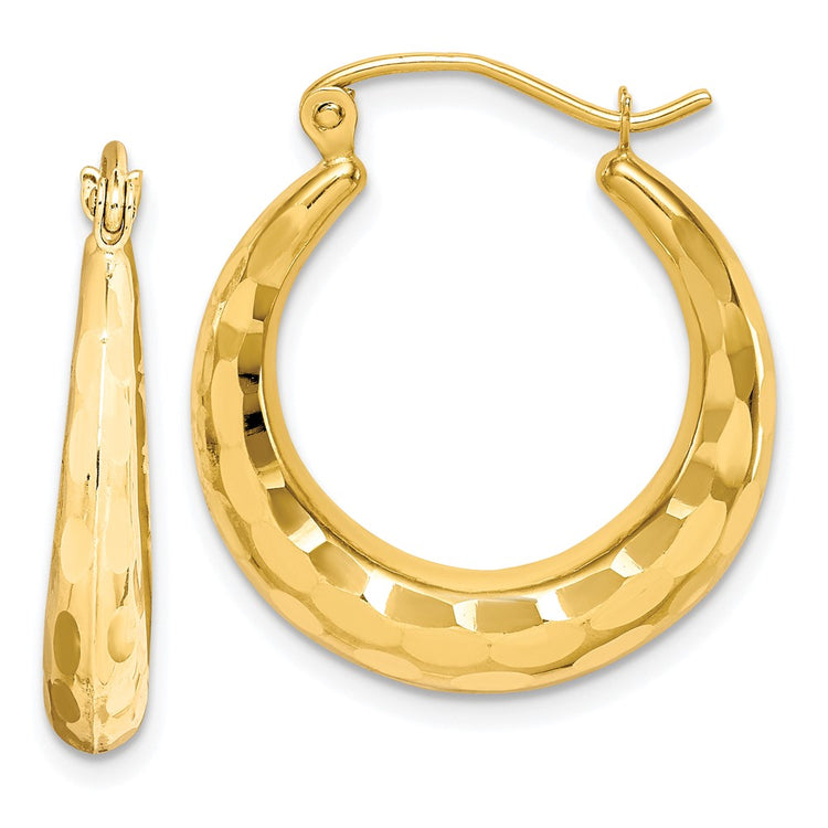 10k Polished & Diamond Cut Hoop Earrings