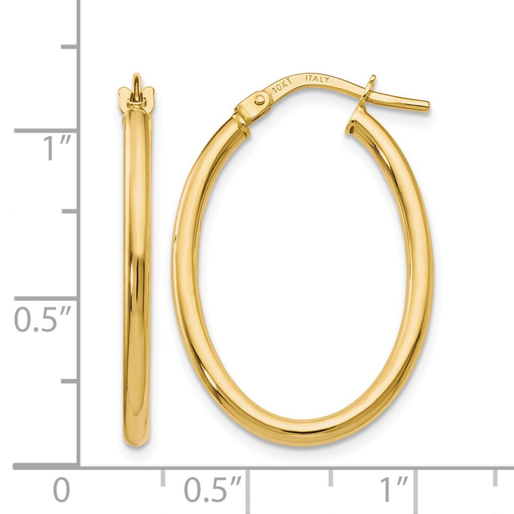 10K Polished Oval Hinged Hoop Earrings