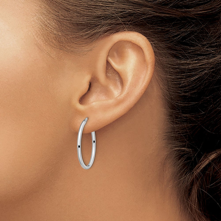 10K White Gold Polished Oval Hinged Hoop Earrings