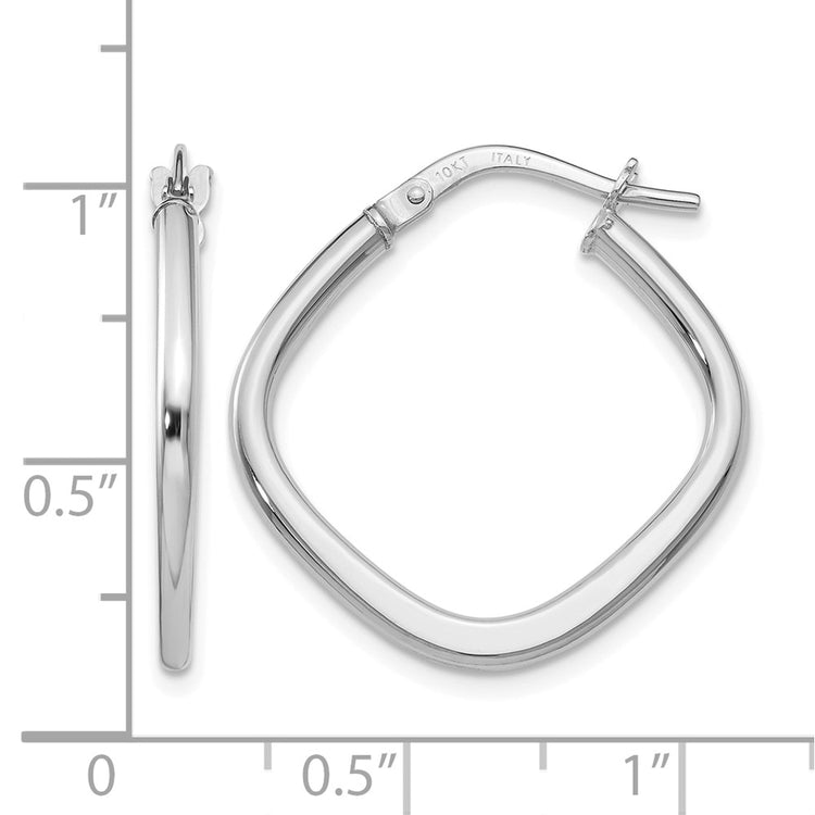 10K White Gold Polished Square Hoop Earrings