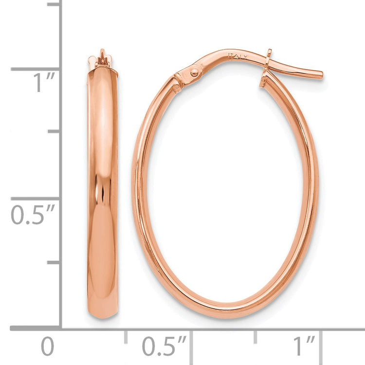 10K Rose Gold Polished Oval Hoop Earrings