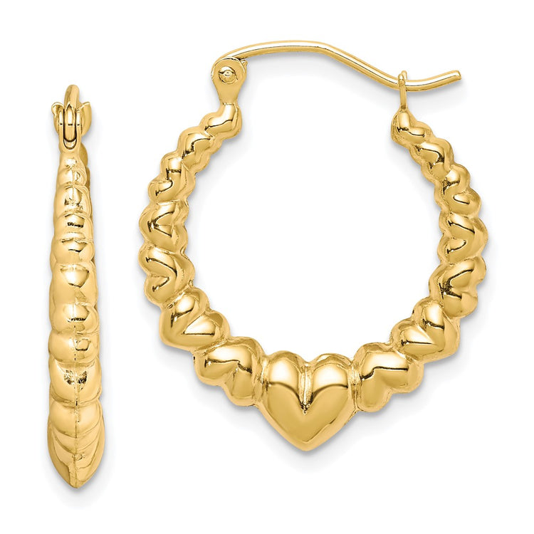 10k Polished Hollow Scalloped Heart Hoop Earrings