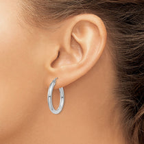 10k White Gold Polished 3mm Lightweight Tube Hoop Earrings