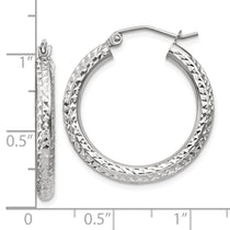 10k White Gold Diamond-cut 3mm Round Hoop Earrings