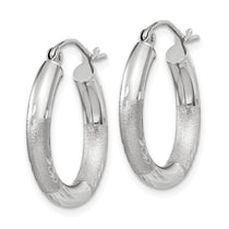 10k White Gold Satin & Diamond-cut 3mm Round Hoop Earrings