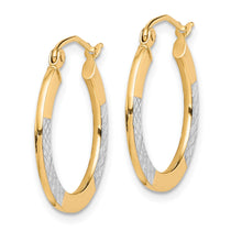 10K & Rhodium Diamond Cut 2.5x20mm Hoop Earrings