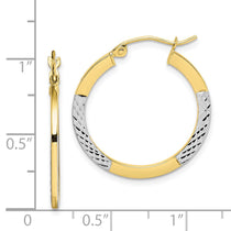 10K & Rhodium Diamond Cut 2.5x20mm Hoop Earrings
