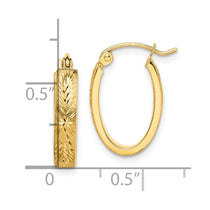 10K Brushed Diamond Cut Oval Hoop Earrings