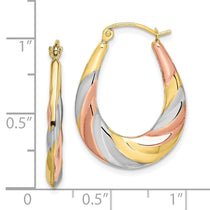 10K and Rhodium Oval Scalloped Hollow Hoop Earrings