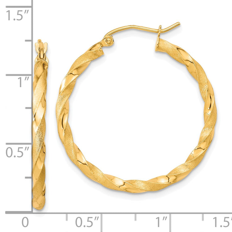 10k Polished & Satin Twisted Hoop Earrings