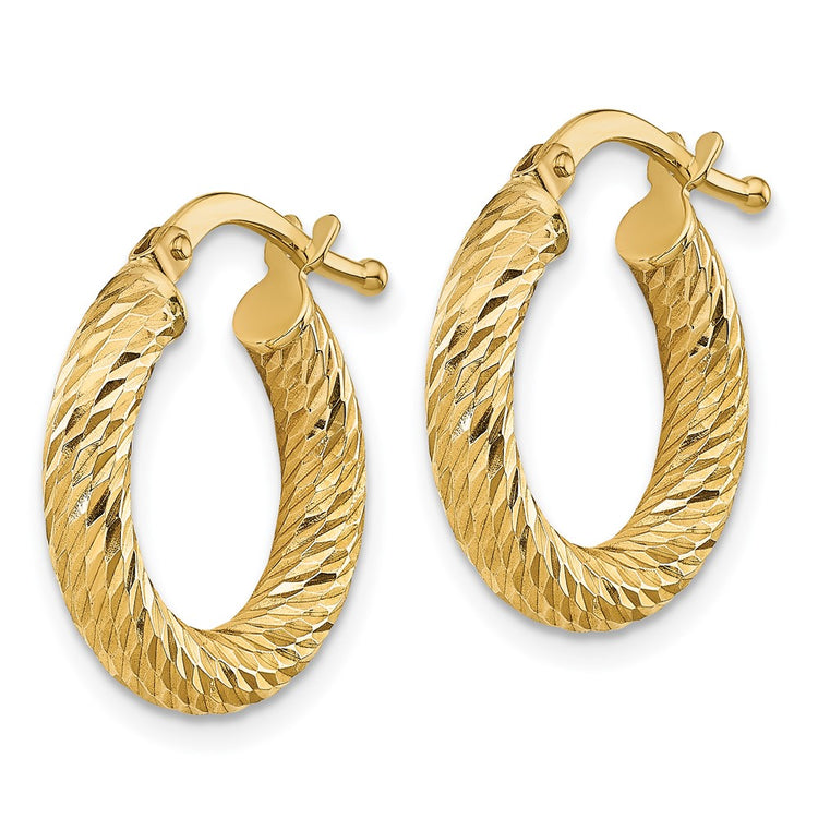 10k 3x16 Diamond-cut Round Hoop Earrings