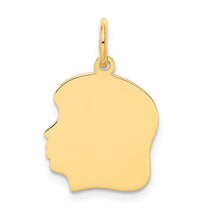 10K Plain Medium .018 Gauge Facing Left 13x14mm Engravable Girl Head Charm
