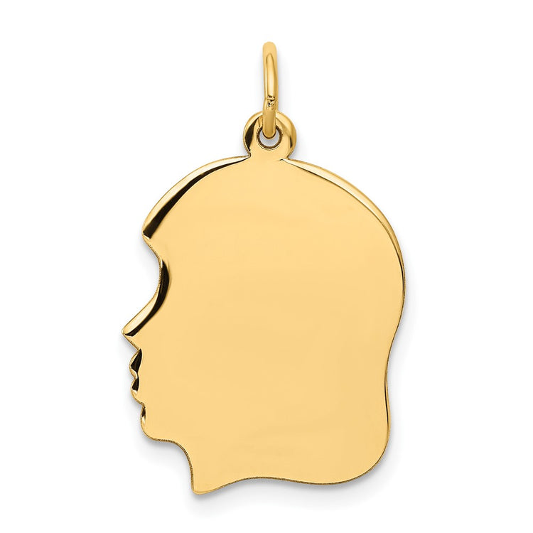 10K Plain Medium .013 Gauge Facing Right 16x19mm Engravable Girl Head Charm