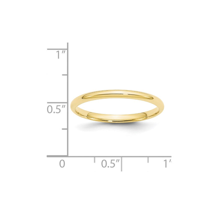 10k Yellow Gold 2mm Lightweight Comfort Fit Wedding Band