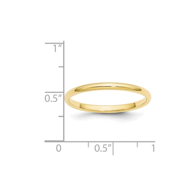 10k Yellow Gold 2mm Half Round Wedding Band