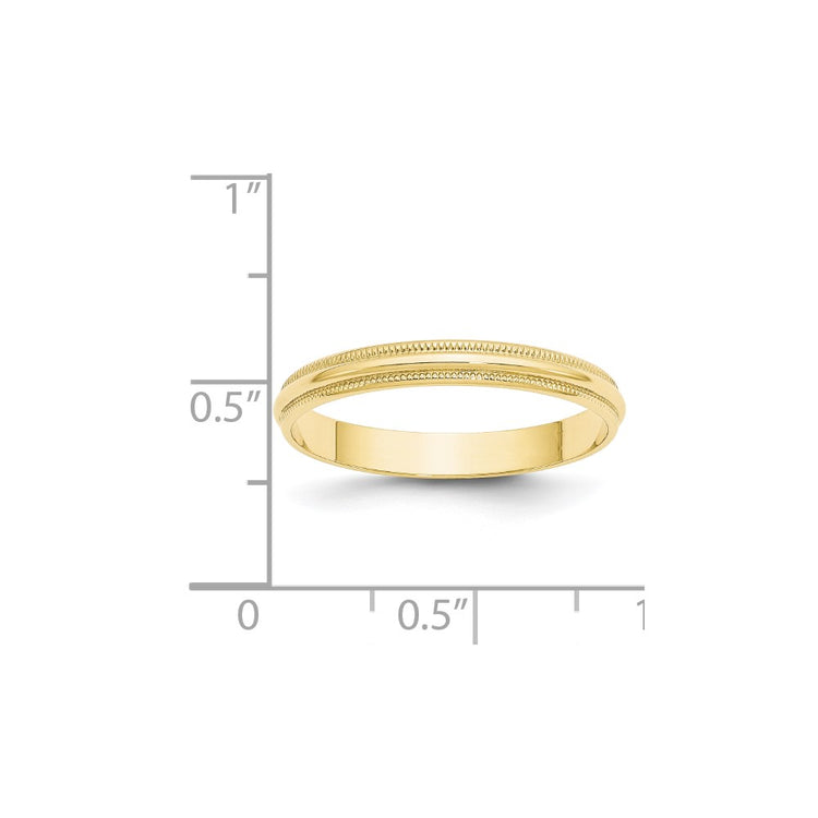 10k Yellow Gold 3mm Lightweight Milgrain Half Round Wedding Band