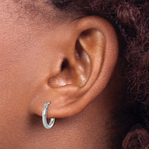 14K White Gold 2x12mm Polished Hoop Earrings