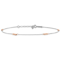 14K Two-Tone Mirror Beaded 4-Station 9 inch Plus 1 inch Extender - Total 10 inch Anklet