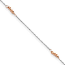 14K Two-Tone Mirror Beaded 4-Station 9 inch Plus 1 inch Extender - Total 10 inch Anklet