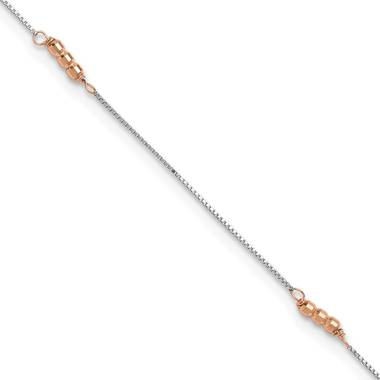 14K Two-Tone Mirror Beaded 4-Station 9 inch Plus 1 inch Extender - Total 10 inch Anklet