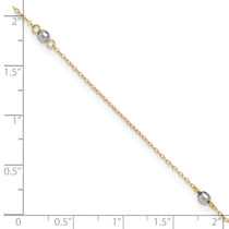 14k Two-tone Mirror Beads 3-Station 9 inch Plus 1 inch Extender - Total 10 inch Anklet