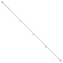 14K White Gold Open Star 3-Station 9 inch Plus 1 inch Extender - Total 10 inch Anklet