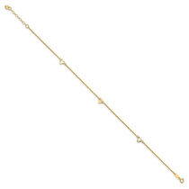 14k Diamond-cut Hearts 3-Station 9 inch Plus 1 inch Extender - Total 10 inch Anklet