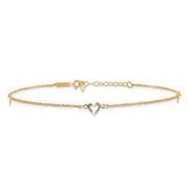 14k Diamond-cut Hearts 3-Station 9 inch Plus 1 inch Extender - Total 10 inch Anklet