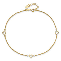 14k Diamond-cut Hearts 3-Station 9 inch Plus 1 inch Extender - Total 10 inch Anklet