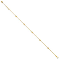 14k Diamond-cut Beads 5-Station 9 inch Plus 1 inch Bead Dangle Extender - Total 10 inch Anklet