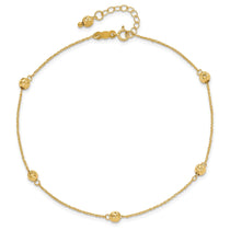 14k Diamond-cut Beads 5-Station 9 inch Plus 1 inch Bead Dangle Extender - Total 10 inch Anklet