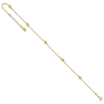 14k Diamond-cut Beads 5-Station 9 inch Plus 1 inch Bead Dangle Extender - Total 10 inch Anklet