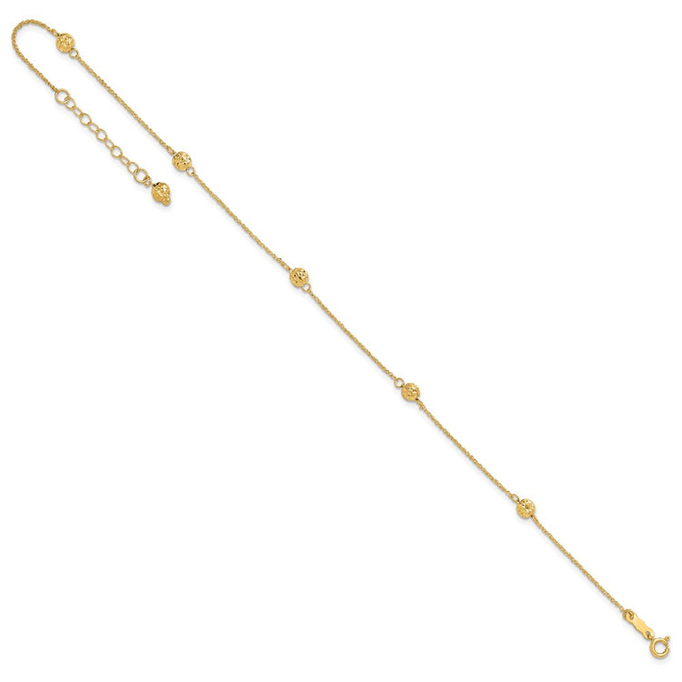 14k Diamond-cut Beads 5-Station 9 inch Plus 1 inch Bead Dangle Extender - Total 10 inch Anklet