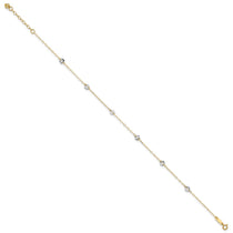 14K Two-tone Chain and Wavy Circles 6-Station 9 inch Plus 1 inch Extender - Total 10 inch Anklet