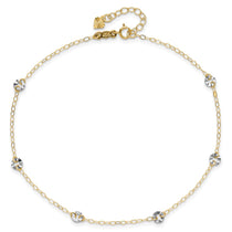 14K Two-tone Chain and Wavy Circles 6-Station 9 inch Plus 1 inch Extender - Total 10 inch Anklet