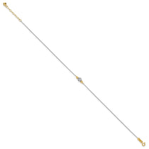 14K Two-tone Chain and Diamond-cut Beads 9 inch Plus 1 inch Extender - Total 10 inch Anklet