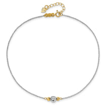 14K Two-tone Chain and Diamond-cut Beads 9 inch Plus 1 inch Extender - Total 10 inch Anklet